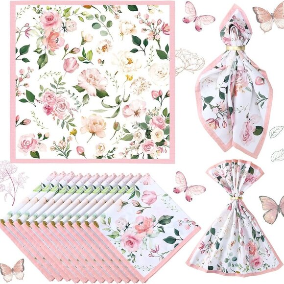 12 Pcs Floral Cloth Napkins 20'' x 20'' Washable Dinner Tea Party Napkins for Ki - Picture 1 of 6
